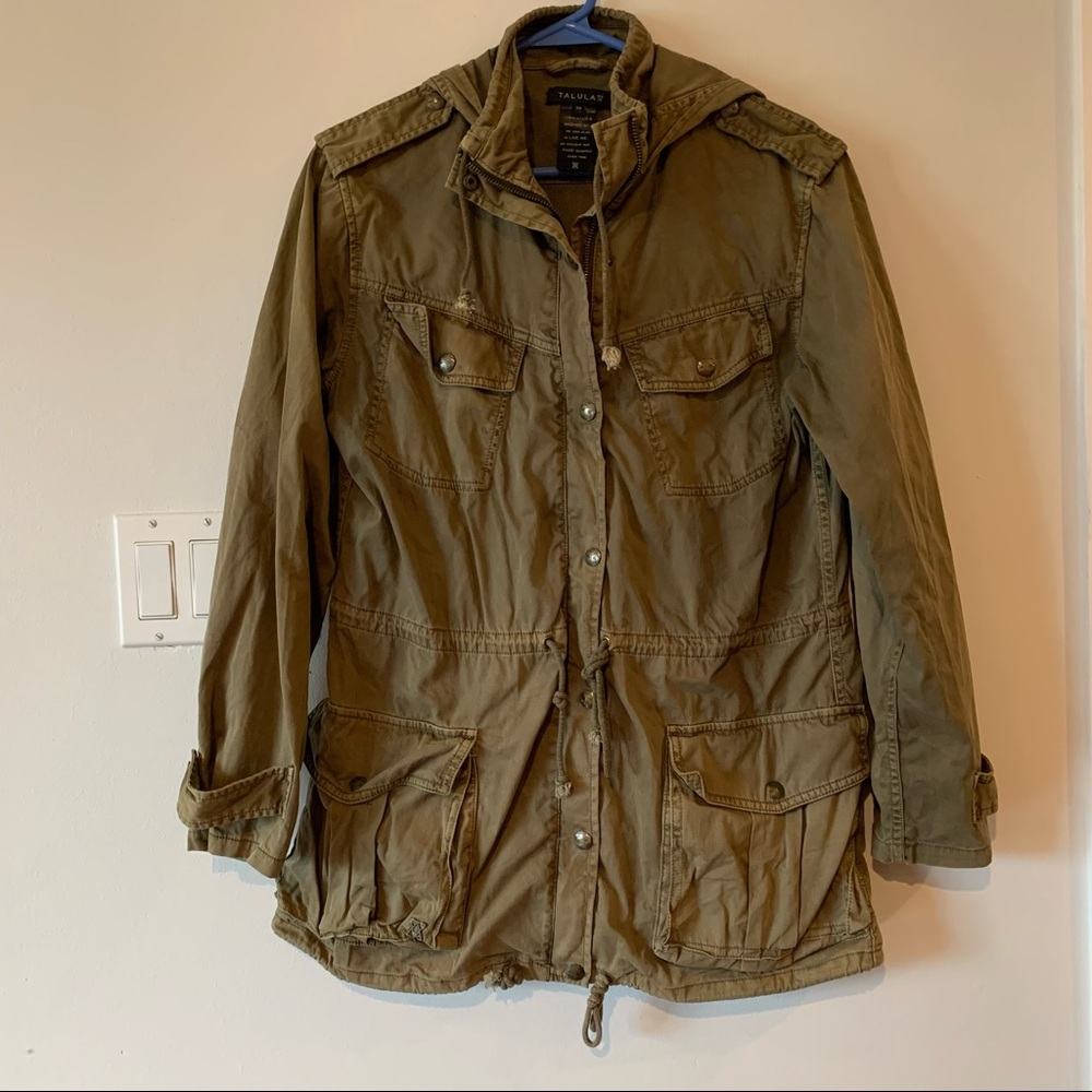 Talula Aritzia Trooper Coat Womens XS XSmall Army Green 100 % Cotton Military